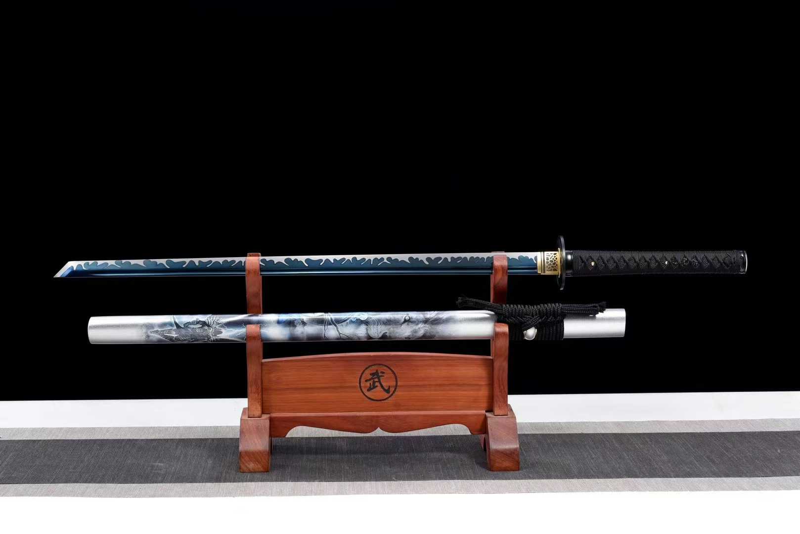 Kiếm Nhật Ninjato Sư Tử Vương – Thép Mangan Rèn Tay Cao Cấp, Uốn Cong 90° Không Biến Dạng, Mài Gương Song Tuyến Lá Phong, Trưng Bày & Sưu Tầm Đẳng Cấp